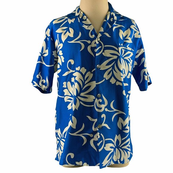 Vintage TI'a Blue with White 100%Cotton‎ Hawaiian Surf Shirt - Picture 1 of 9